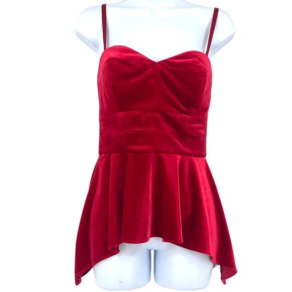 Guess Velvet Bustier Top Sz S Red Holiday Peplum Holiday Y2K Glam Corset Party - Picture 1 of 11